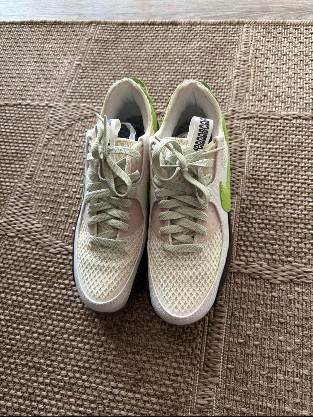 Nike Cream Mesh Sneakers with Lime Green Swoosh